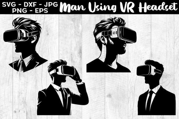 Download Man Using VR Headset Silhouettes SVG EPS - Headset Collection